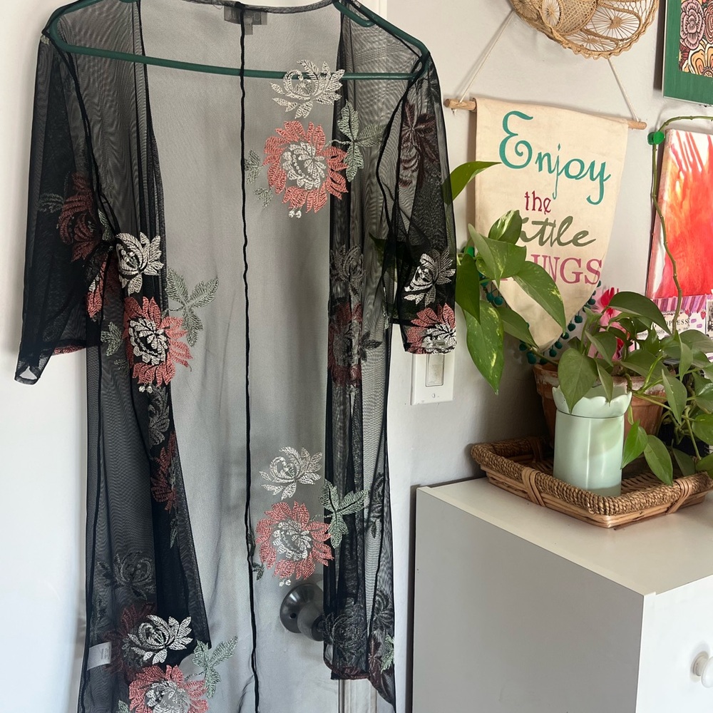 Floral Embroidered Sheer Kimono